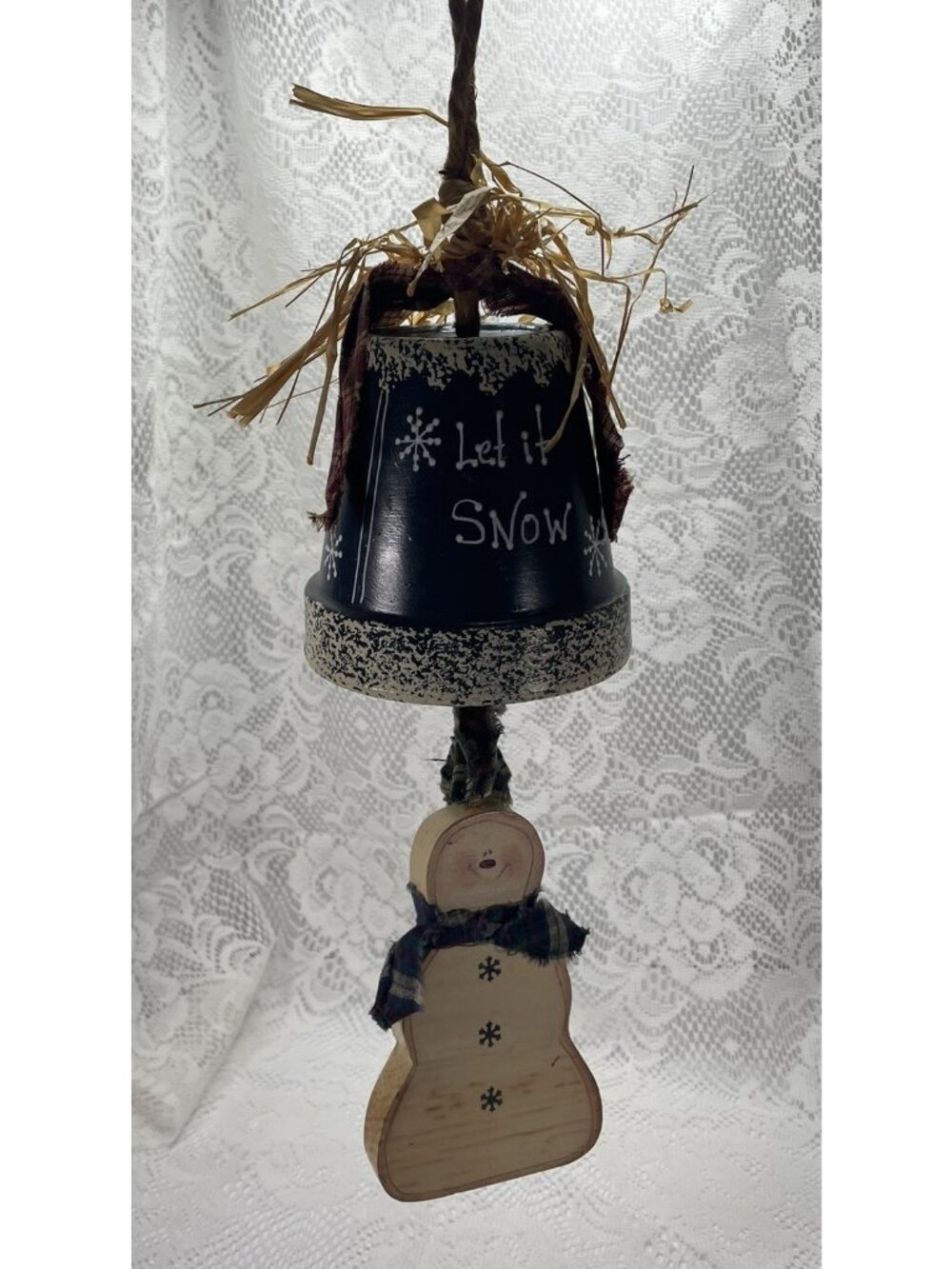 Vintage Christmas Holiday Snowman Handcrafted Ceramic Bell